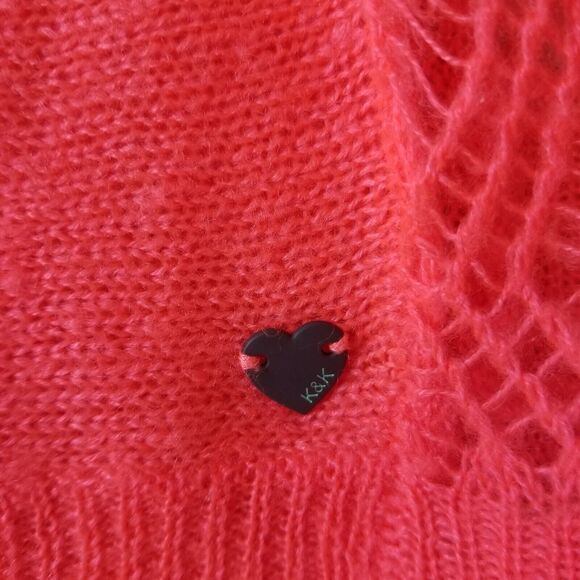 Kendall & Kylie‎ Sweater Neon Orange Open Weave Beach Zippered Shoulder Size S - Picture 4 of 11